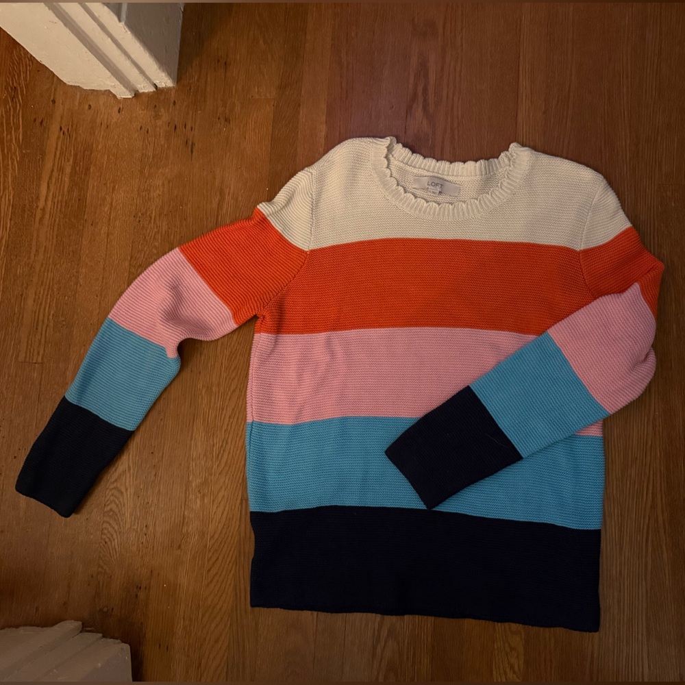 LOFT Multicolor Striped Crew Neck Sweater